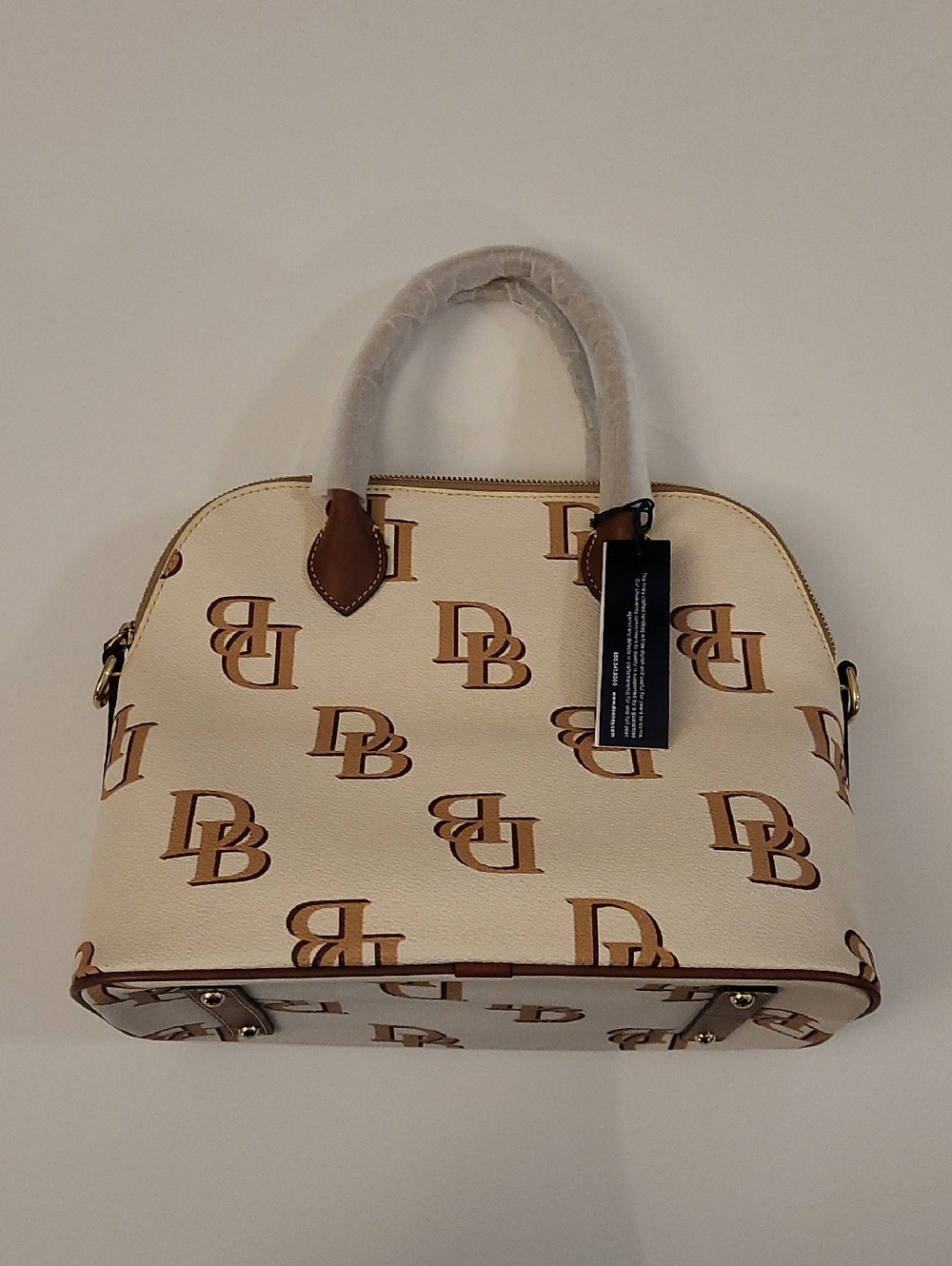 Dooney & Bourke Cream and Brown DB Monogram Dome Satchel